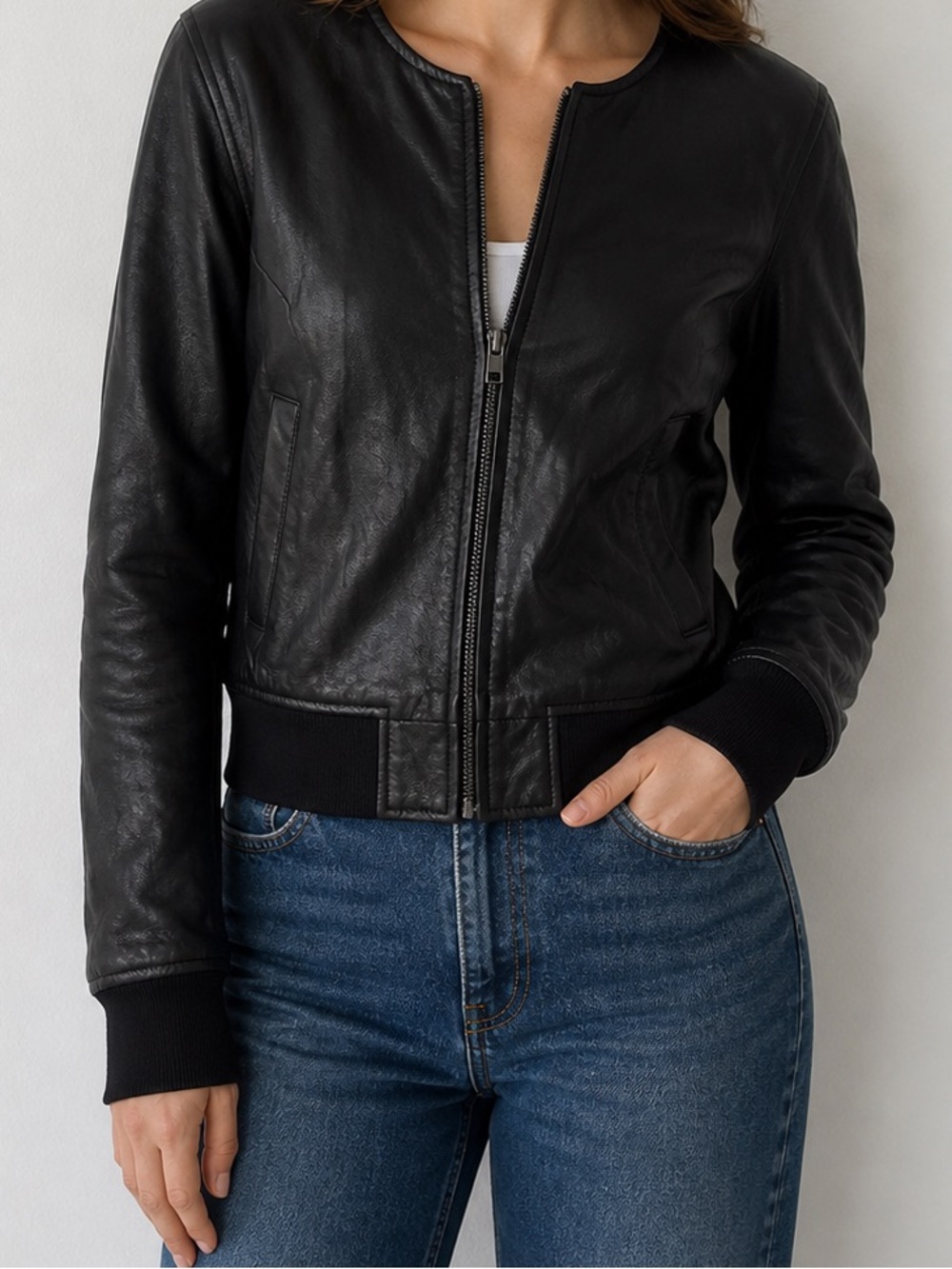 Chic Black faux Leather Japanese Jacket